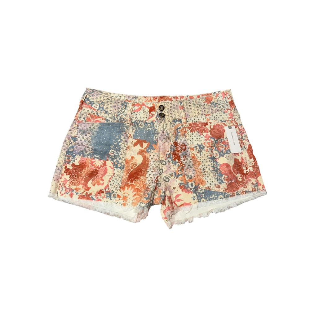 Pilcro Anthropologie The Wanderer Floral Patchwork Denim Shorts Ivory Size 30